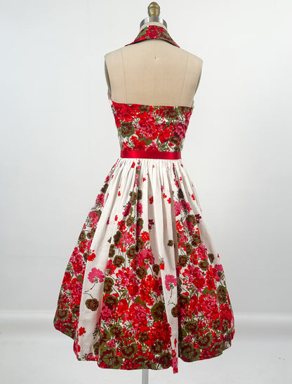 1950s Floral Cotton Halter Dress / Waist 24