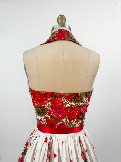 1950s Floral Cotton Halter Dress / Waist 24