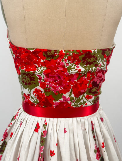 1950s Floral Cotton Halter Dress / Waist 24