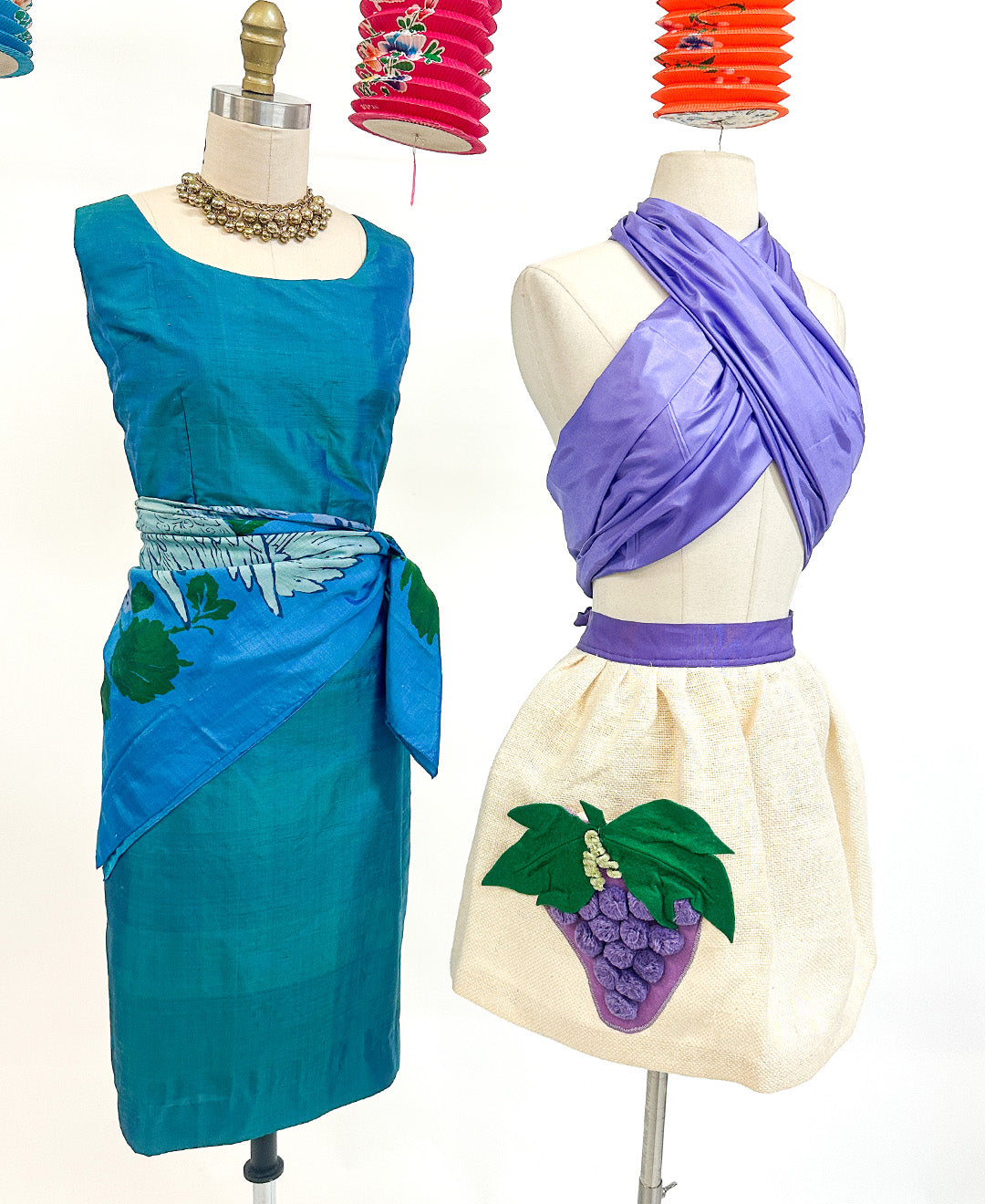 1950s MCM Apron with Grape Appliqué Pocket