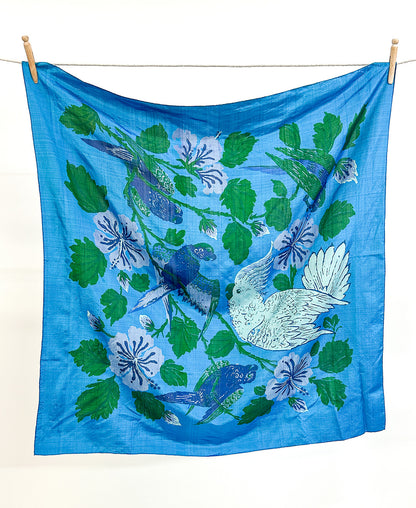 1960s Topical Bird Silk Scarf