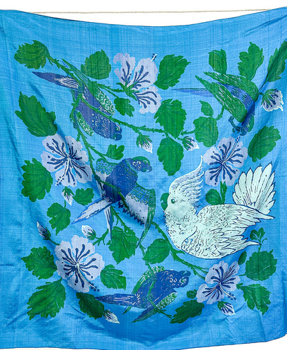 1960s Topical Bird Silk Scarf