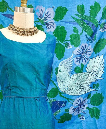 1960s Topical Bird Silk Scarf