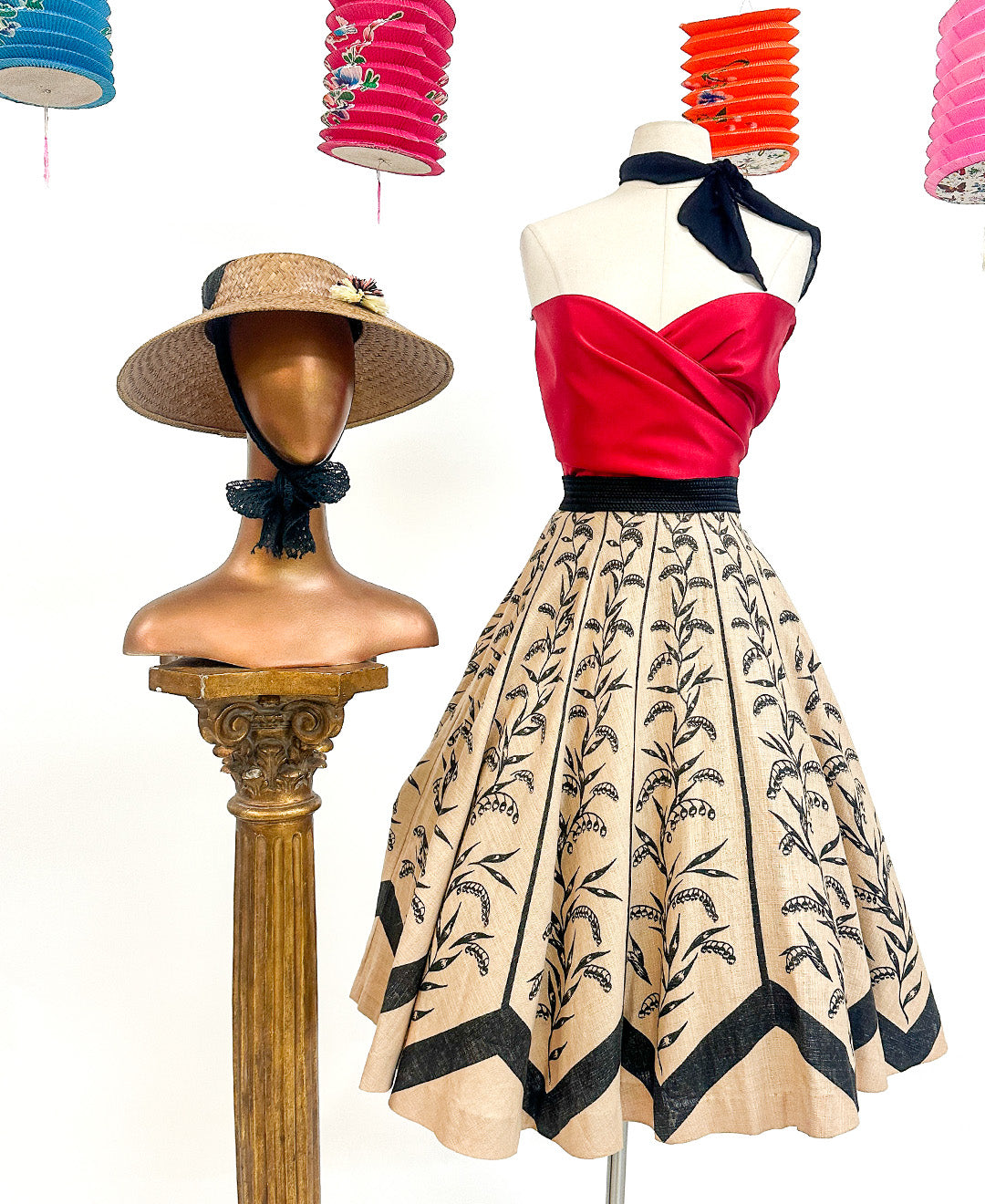 1950s Woven Circle Skirt 'Wheat' Print / Waist  28-32"