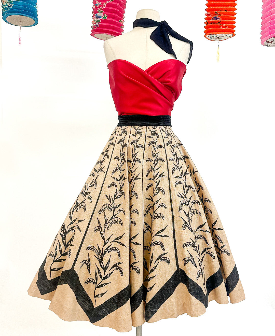 1950s Woven Circle Skirt 'Wheat' Print / Waist  28-32"