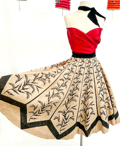 1950s Woven Circle Skirt 'Wheat' Print / Waist  28-32"