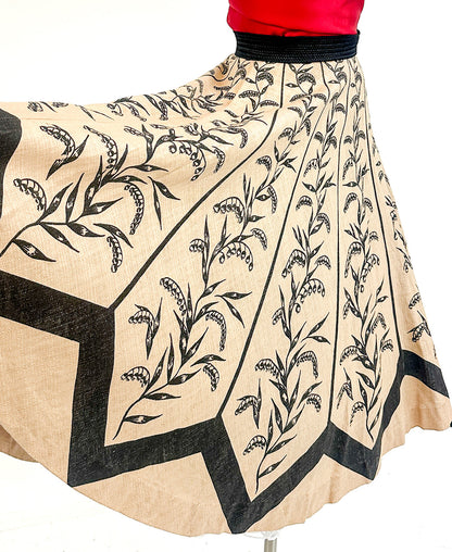 1950s Woven Circle Skirt 'Wheat' Print / Waist  28-32"