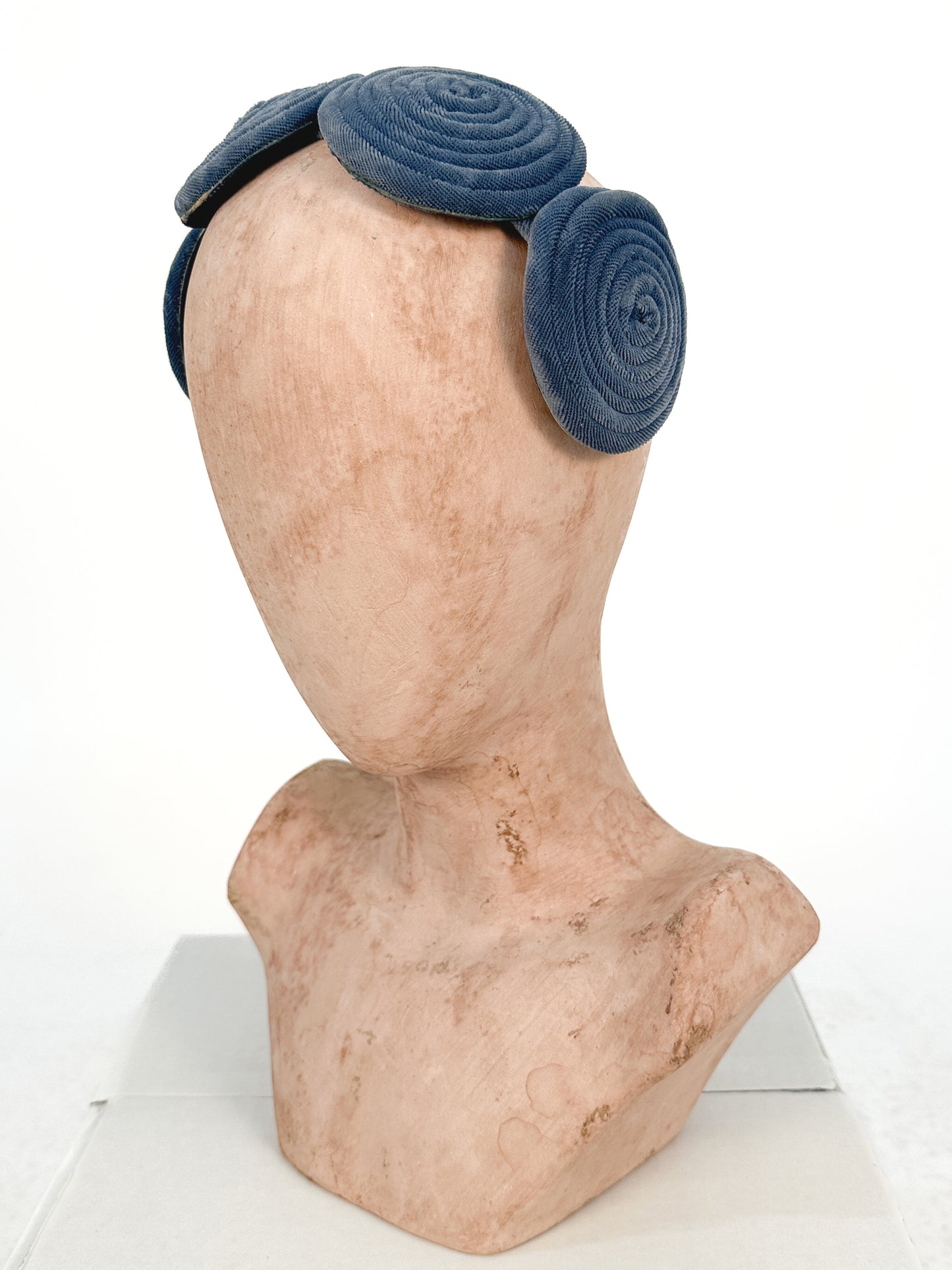 1950-60s Blue Velvet Fascinator / One Size