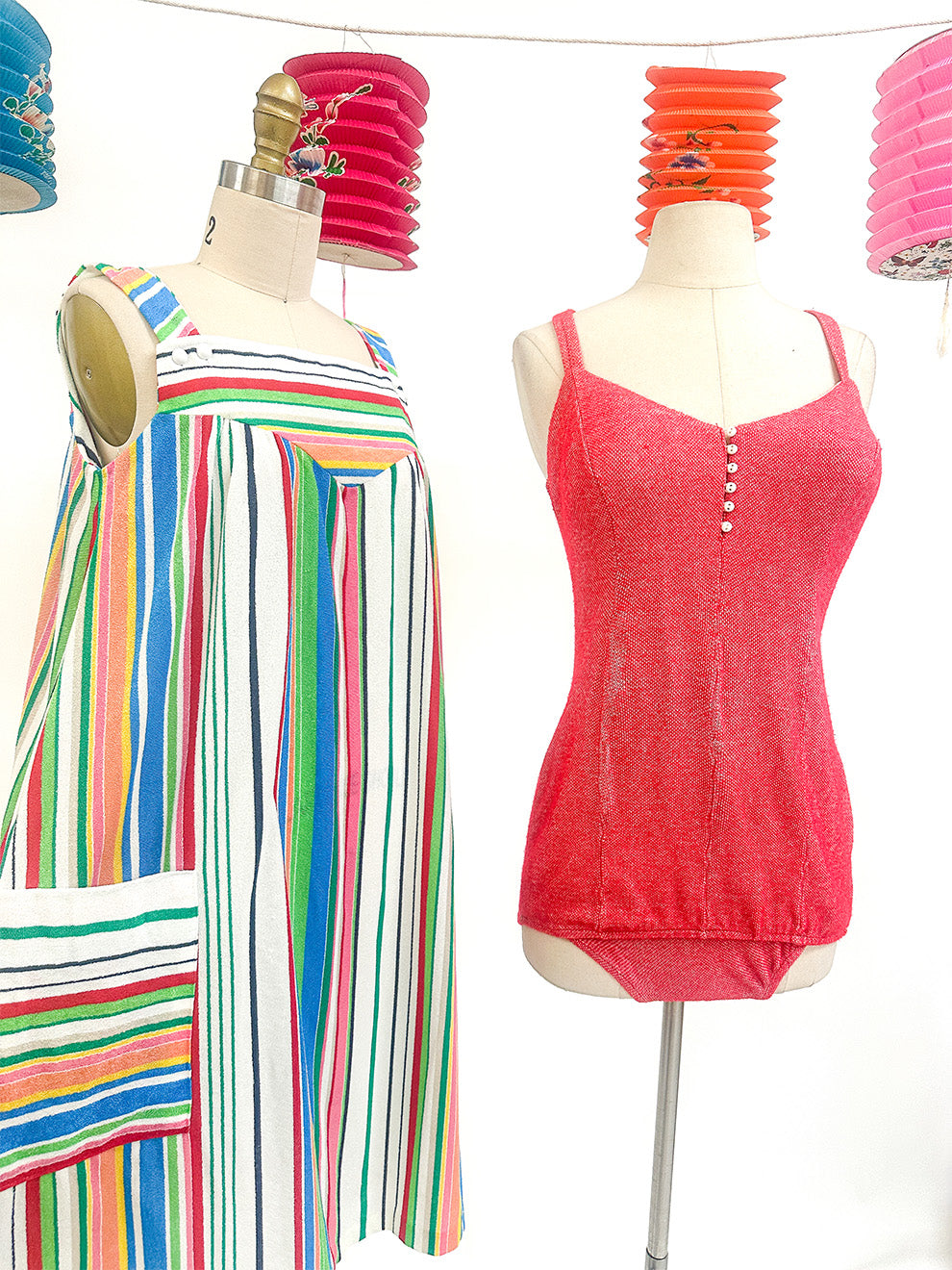 1950s Red Knitted Bathing Suit with 'Bullet' Bra / Bust 32-34