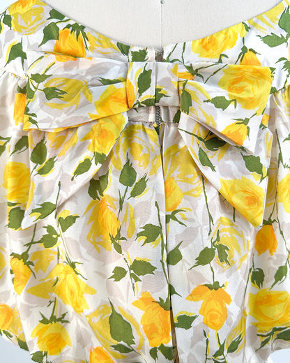 1950s Yellow Rose Wiggle Dress / Waist 28