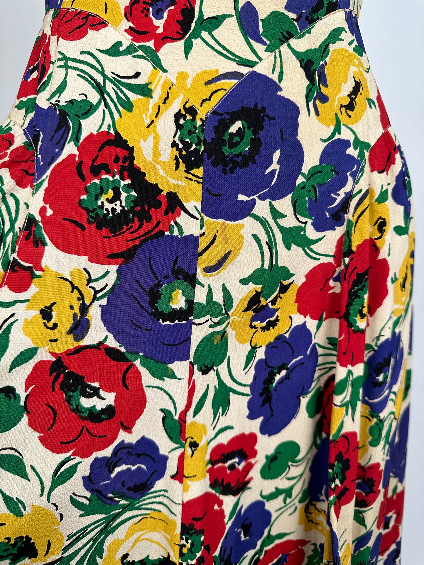 1940s Bright Floral Rayon Gown / Waist 26