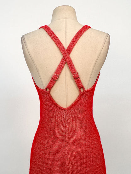 1950s Red Knitted Bathing Suit with 'Bullet' Bra / Bust 32-34