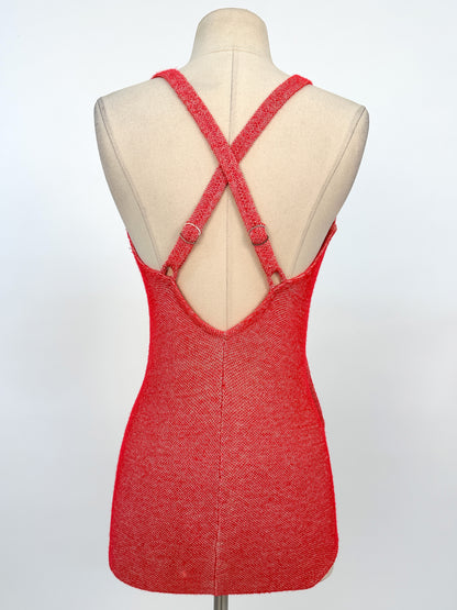 1950s Red Knitted Bathing Suit with 'Bullet' Bra / Bust 32-34