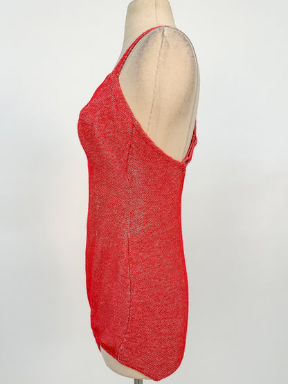 1950s Red Knitted Bathing Suit with 'Bullet' Bra / Bust 32-34