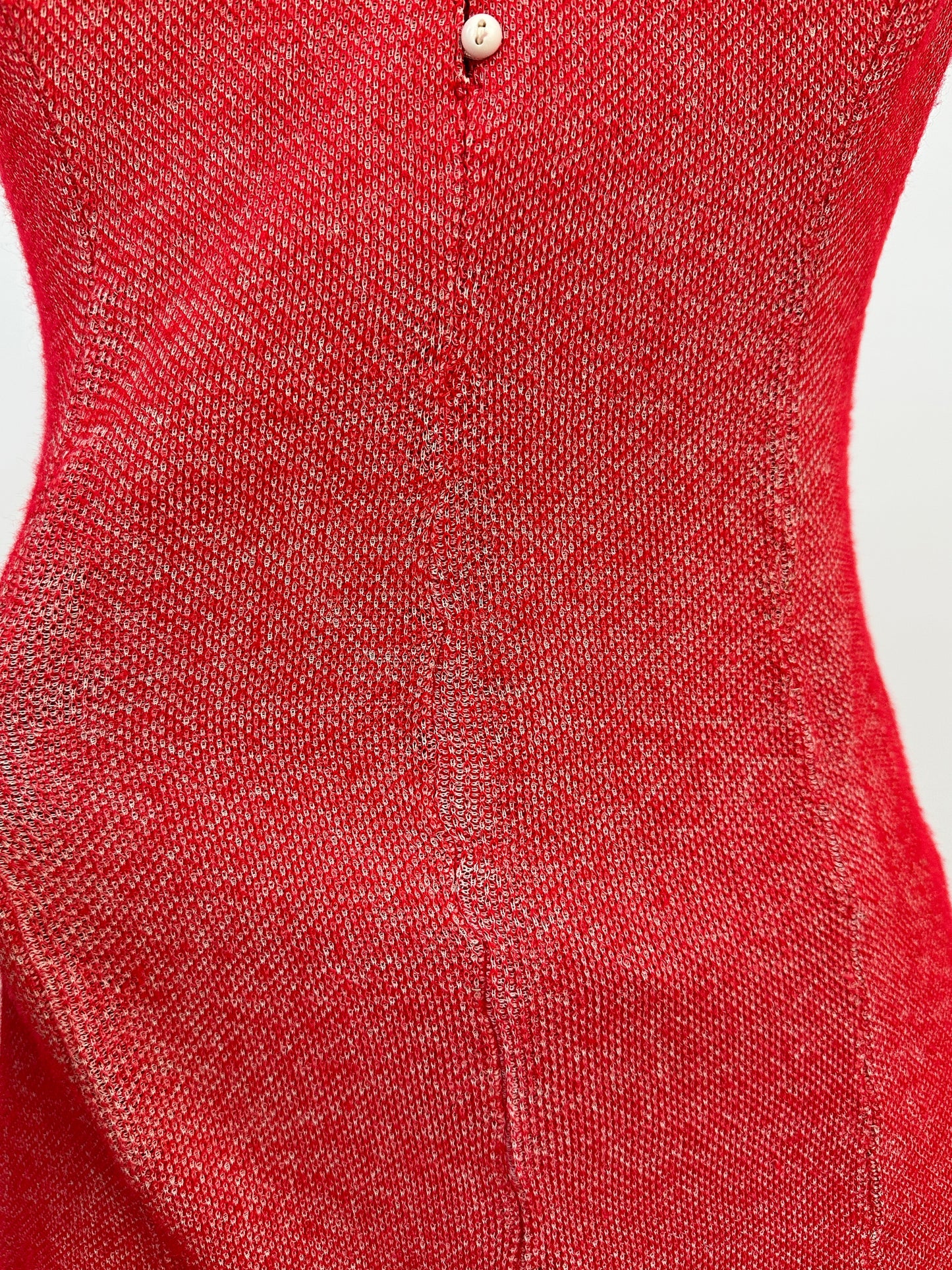 1950s Red Knitted Bathing Suit with 'Bullet' Bra / Bust 32-34