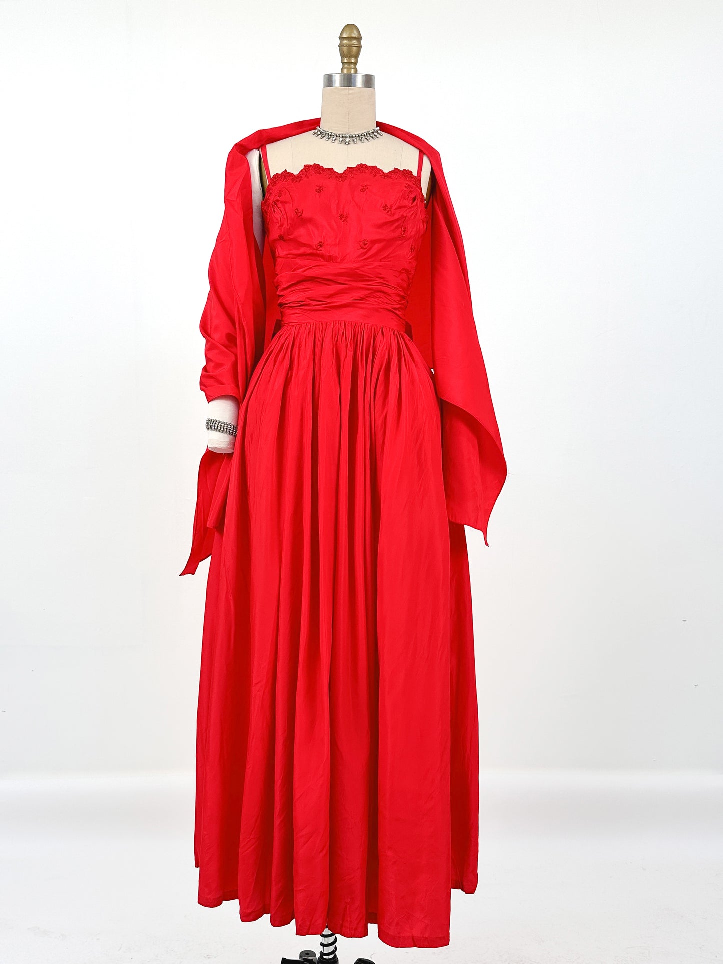 1950s Red Holiday Gown by Lorie Deb / Waist 24