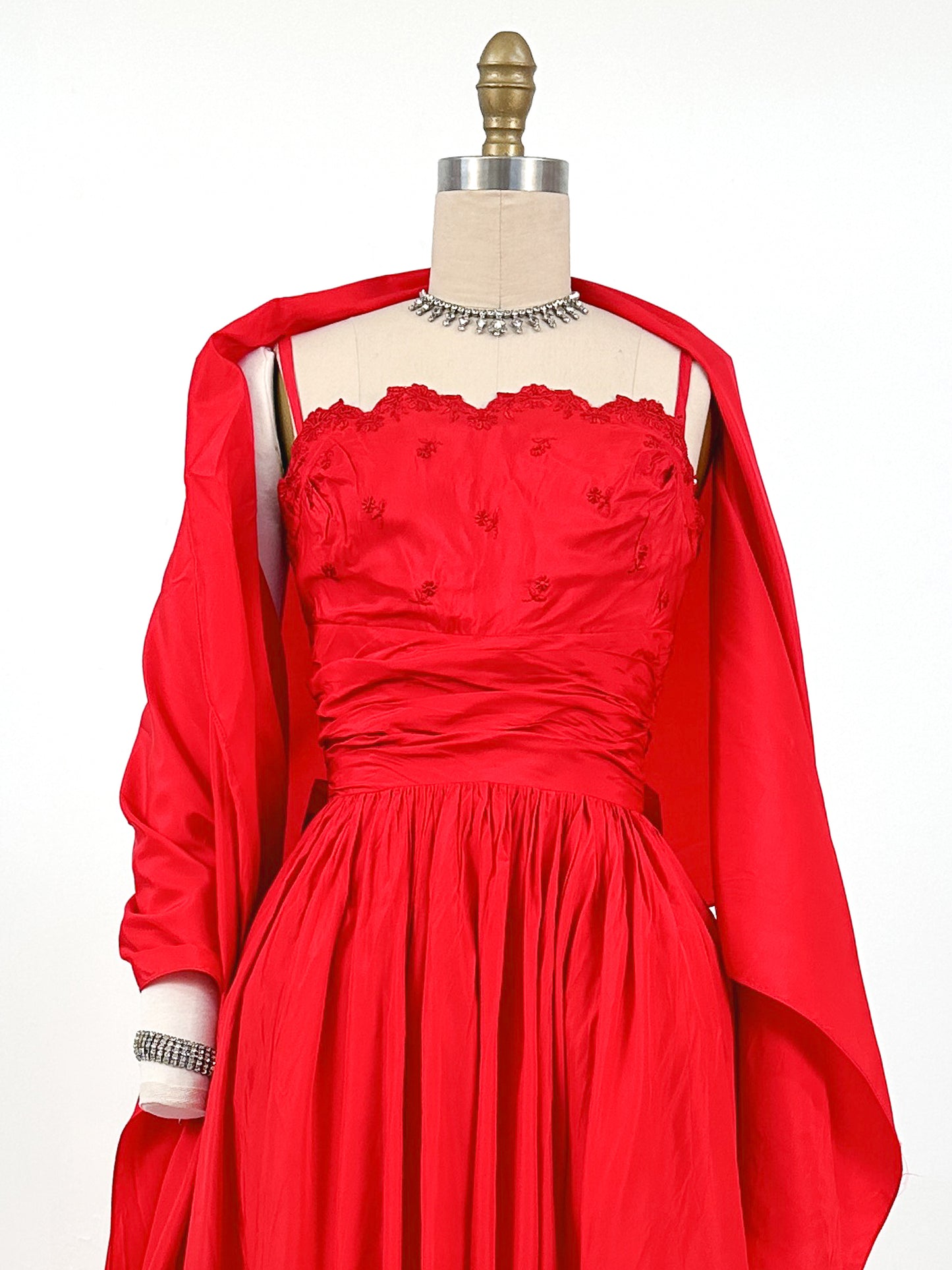 1950s Red Holiday Gown by Lorie Deb / Waist 24
