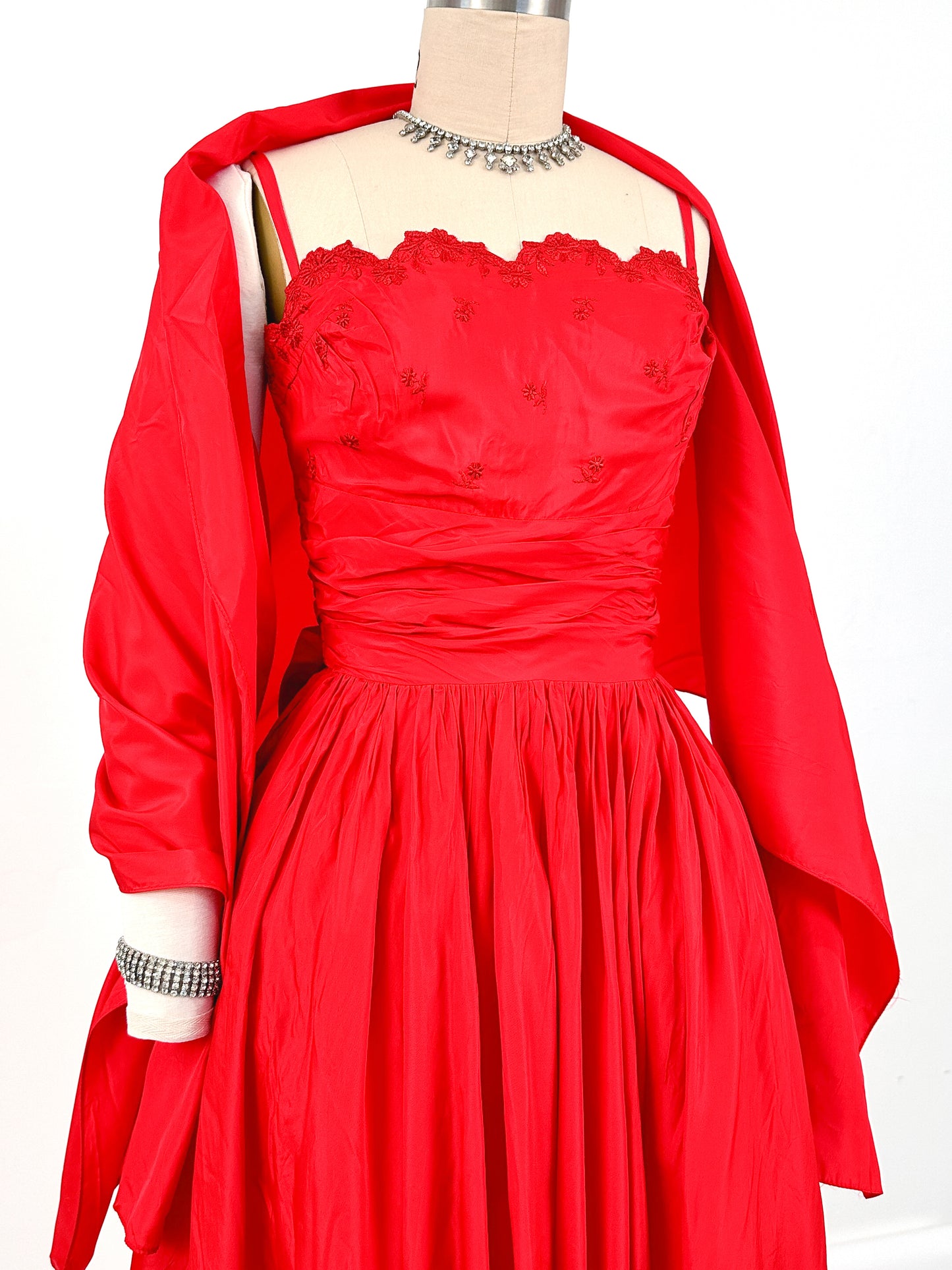 1950s Red Holiday Gown by Lorie Deb / Waist 24