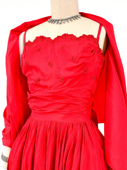 1950s Red Holiday Gown by Lorie Deb / Waist 24