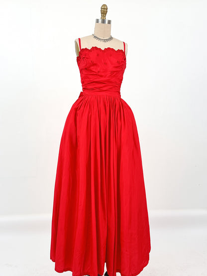 1950s Red Holiday Gown by Lorie Deb / Waist 24