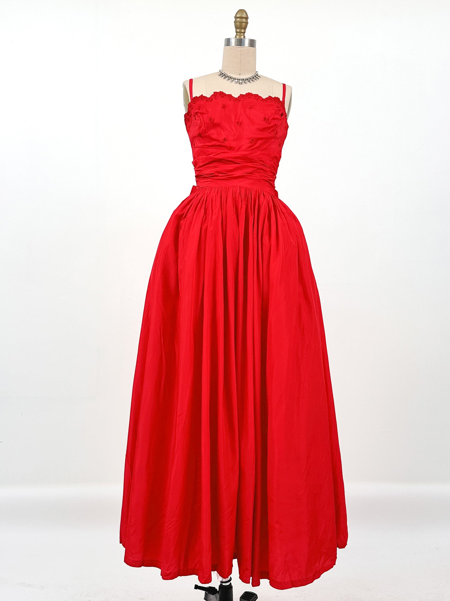1950s Red Holiday Gown by Lorie Deb / Waist 24