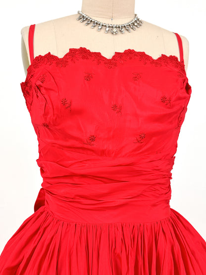 1950s Red Holiday Gown by Lorie Deb / Waist 24