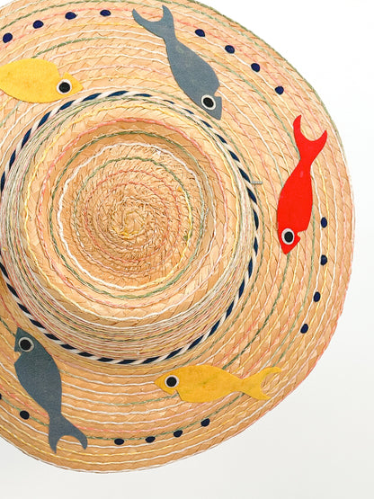 1950s Novelty Straw Hat with MCM Fish / One Size