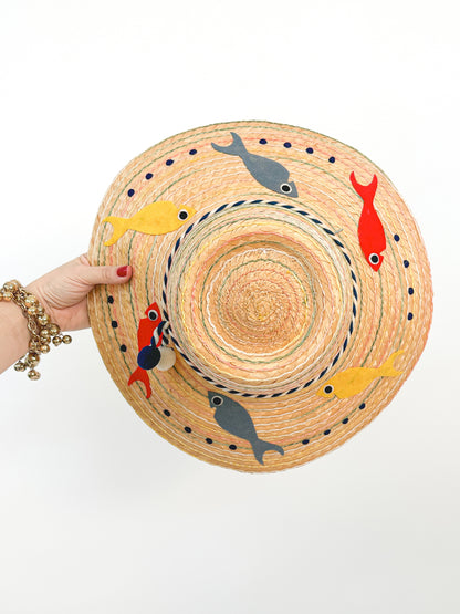 1950s Novelty Straw Hat with MCM Fish / One Size