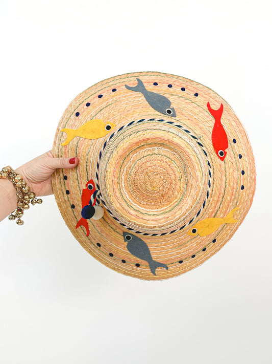 1950s Novelty Straw Hat with MCM Fish / One Size