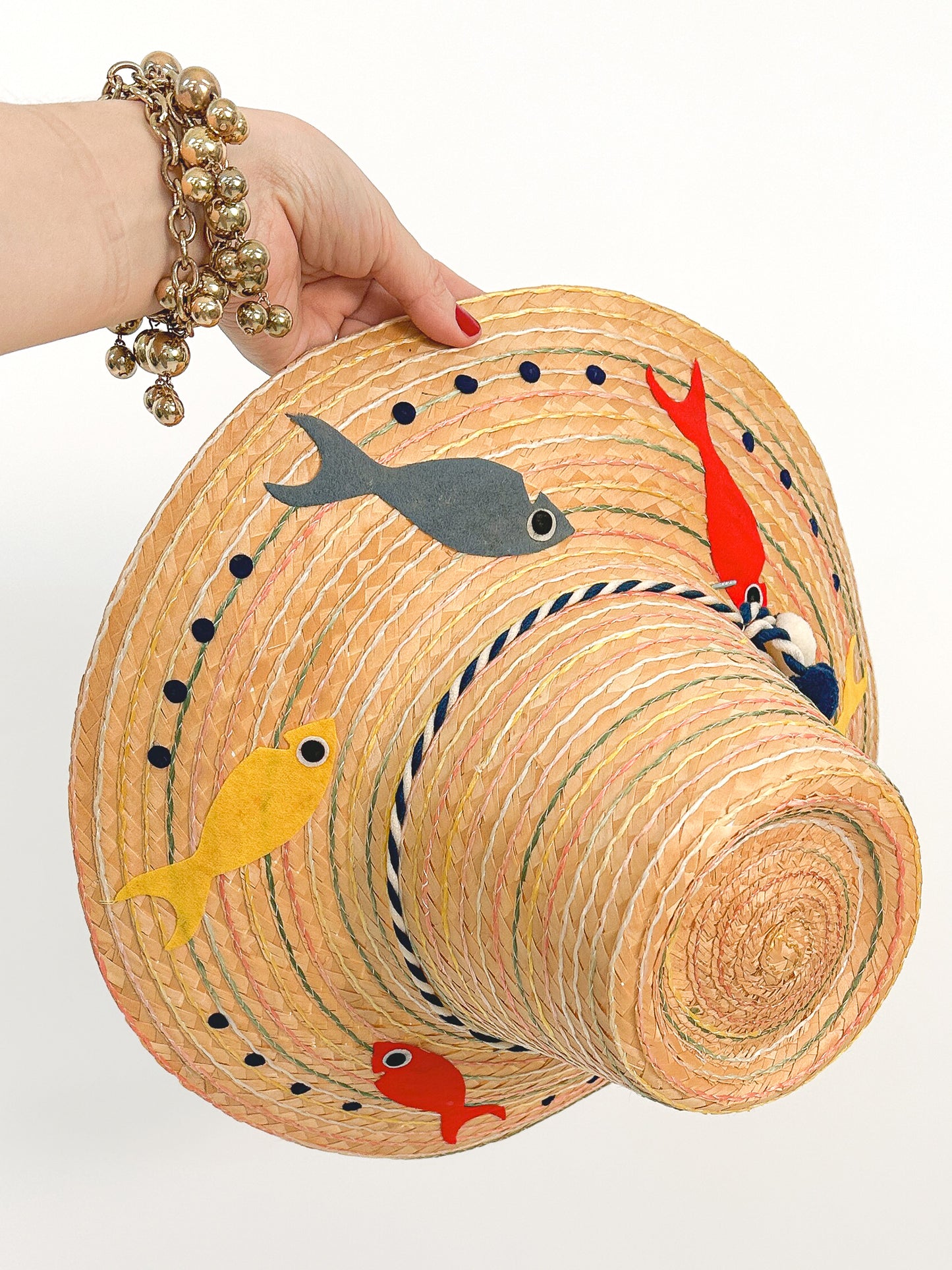 1950s Novelty Straw Hat with MCM Fish / One Size