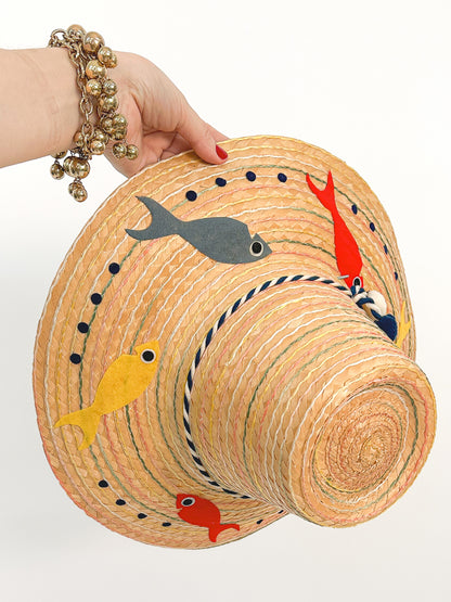 1950s Novelty Straw Hat with MCM Fish / One Size