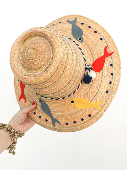 1950s Novelty Straw Hat with MCM Fish / One Size