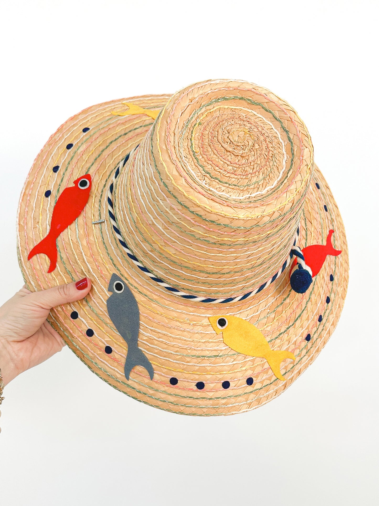 1950s Novelty Straw Hat with MCM Fish / One Size