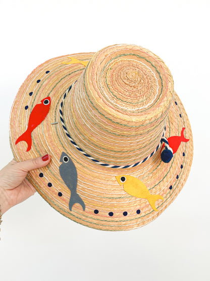 1950s Novelty Straw Hat with MCM Fish / One Size
