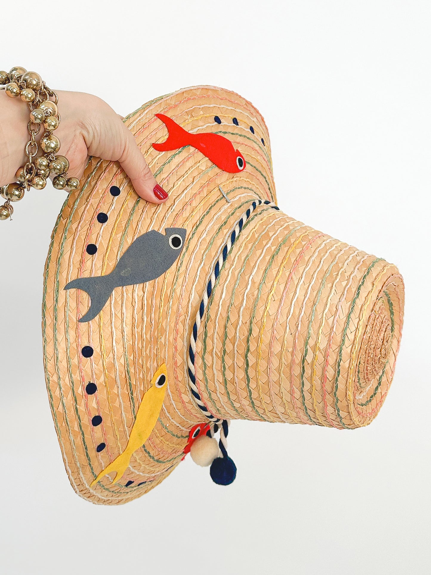 1950s Novelty Straw Hat with MCM Fish / One Size