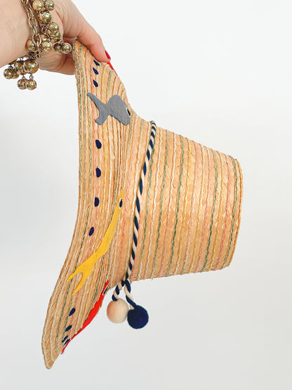 1950s Novelty Straw Hat with MCM Fish / One Size