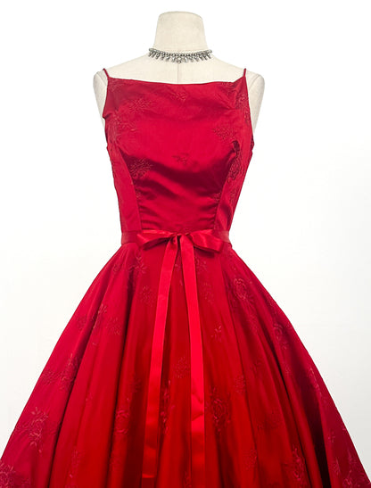 1950s Vibrant Ruby Red Party Dress / Waist 25