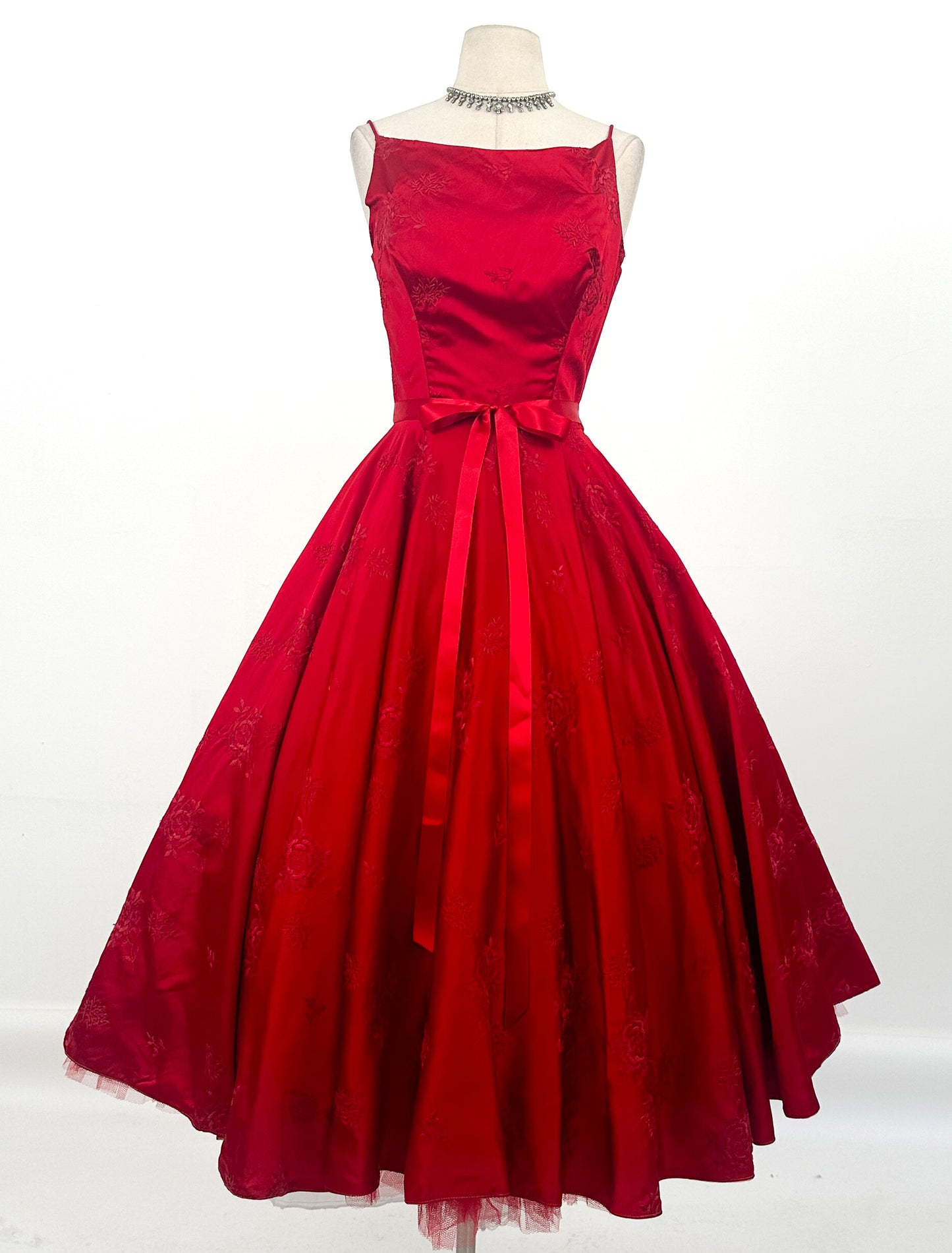 1950s Vibrant Ruby Red Party Dress / Waist 25