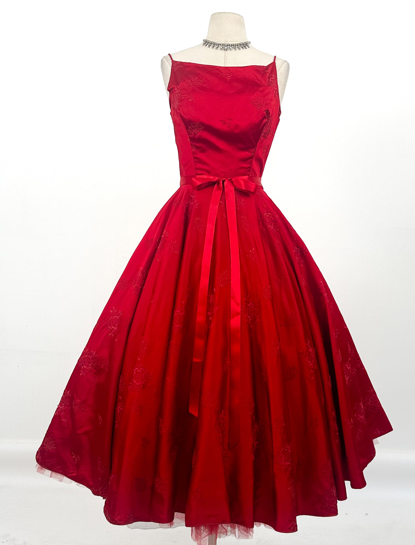 1950s Vibrant Ruby Red Party Dress / Waist 25