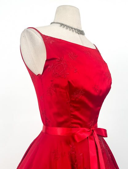 1950s Vibrant Ruby Red Party Dress / Waist 25