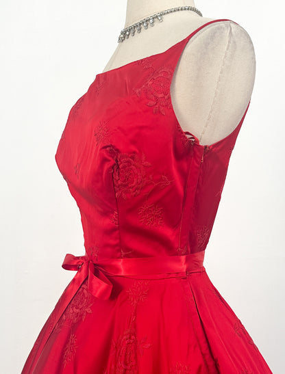 1950s Vibrant Ruby Red Party Dress / Waist 25