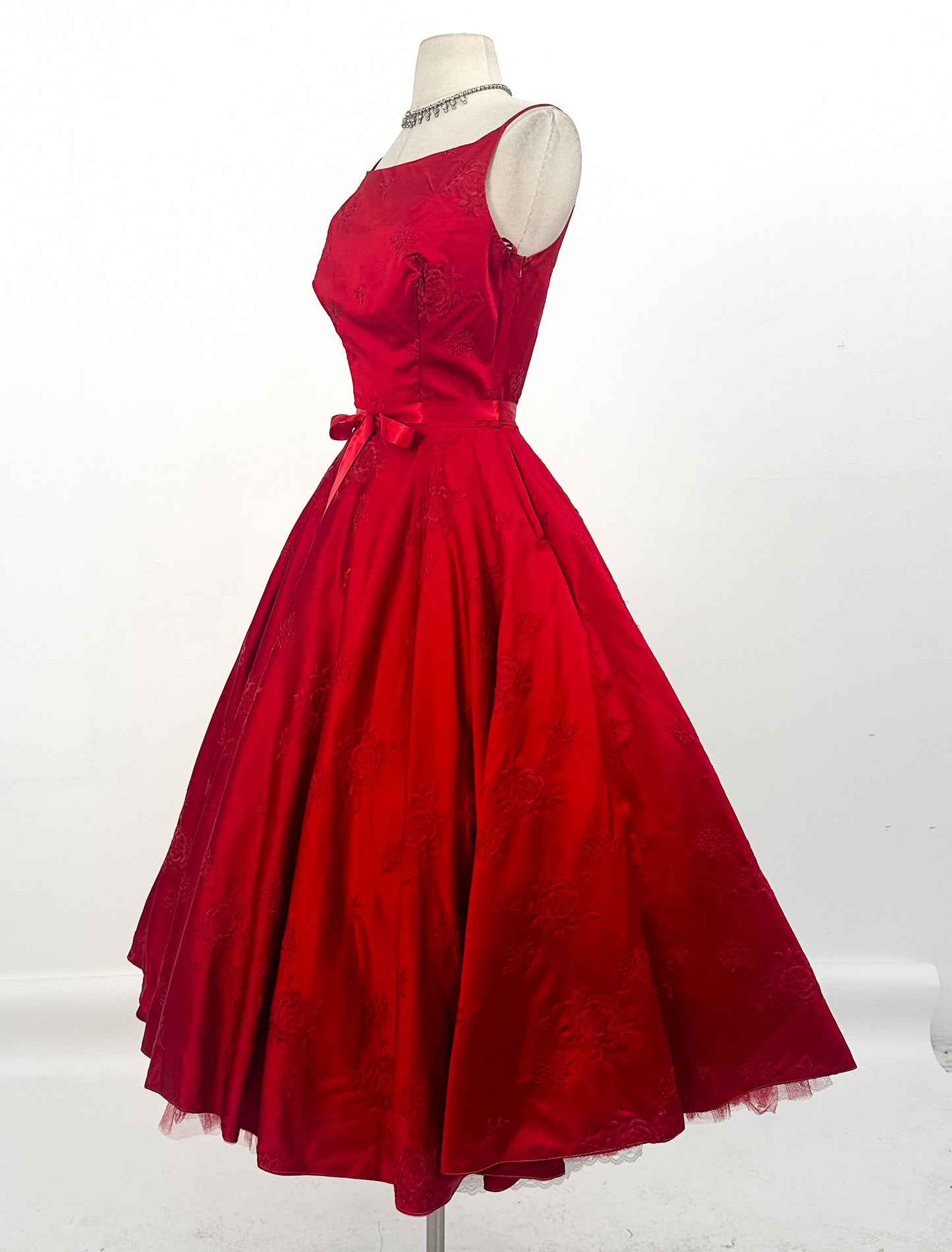 1950s Vibrant Ruby Red Party Dress / Waist 25