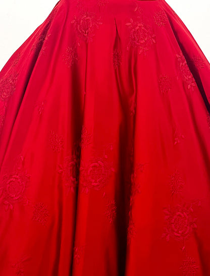 1950s Vibrant Ruby Red Party Dress / Waist 25