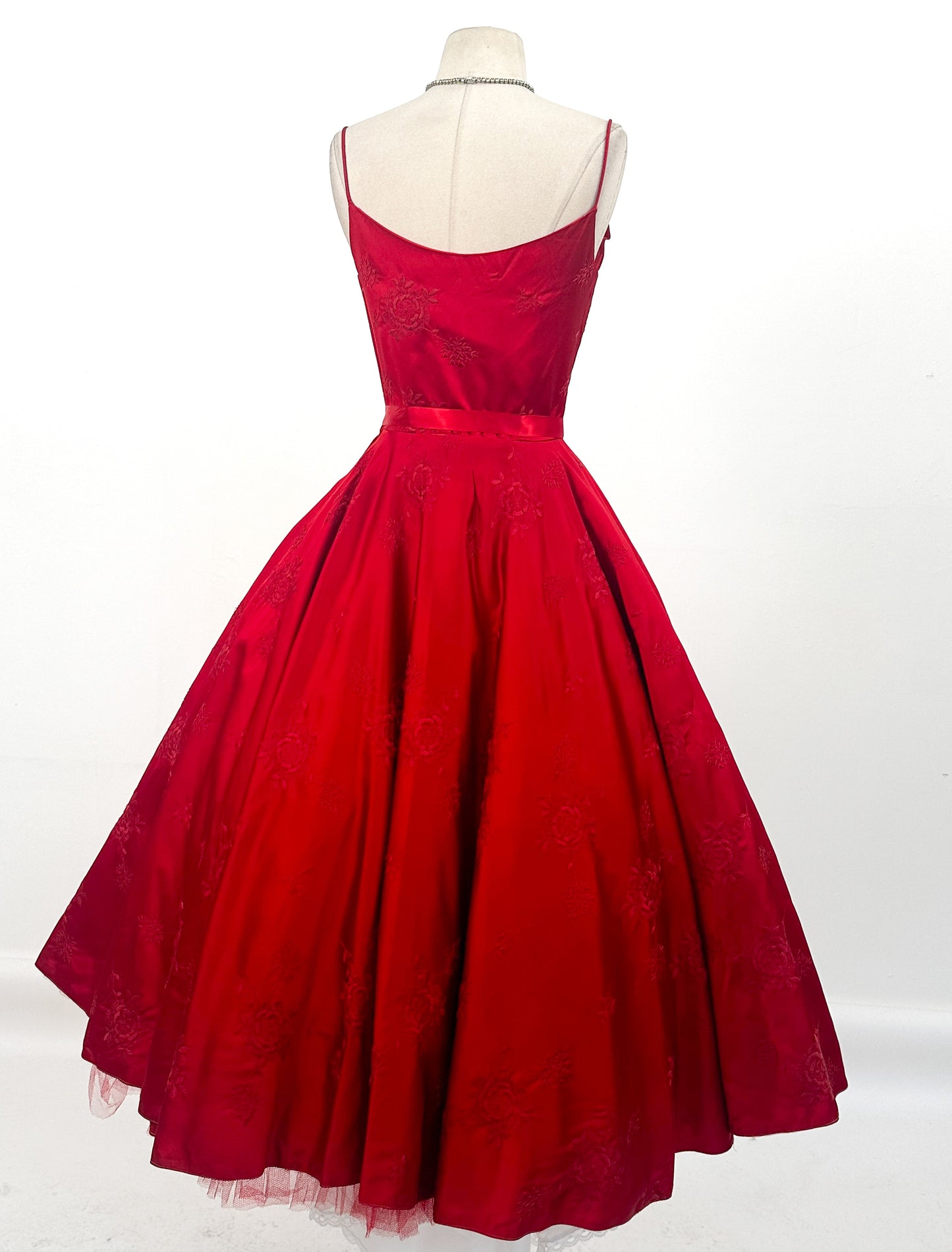 1950s Vibrant Ruby Red Party Dress / Waist 25