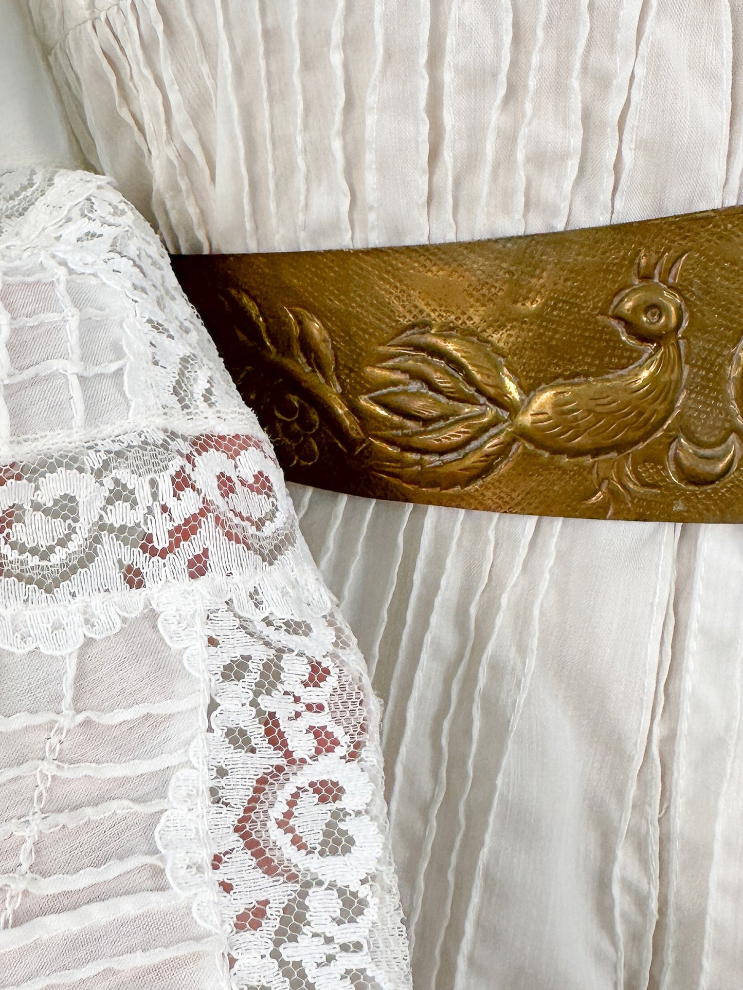 1960-70s White Cotton and Lace Maxi with Bell Sleeves / Waist 30