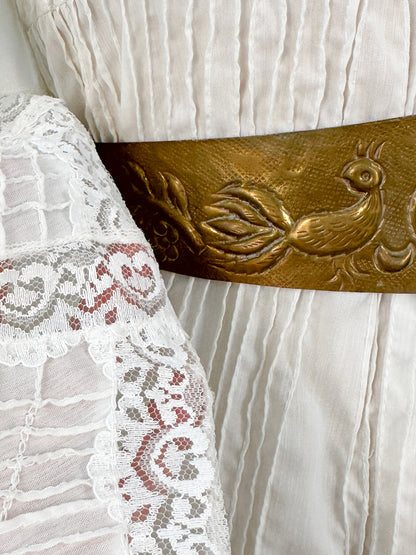 1960-70s White Cotton and Lace Maxi with Bell Sleeves / Waist 30