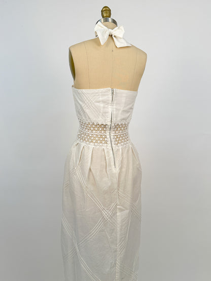 1970s Embroidered Cotton Mexican Halter Dress / Waist 30