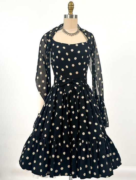 1960s Polka Dot Fit and Flare / Waist 24