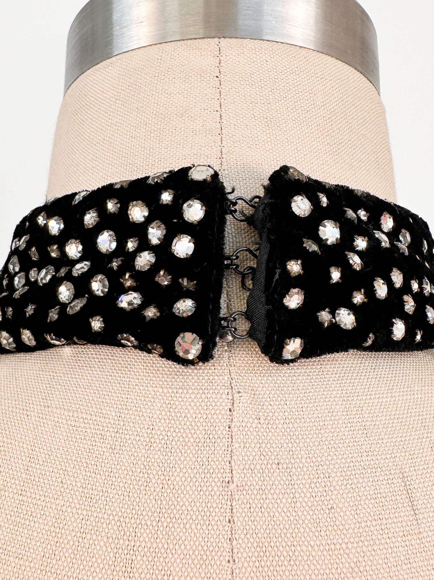 1960s Velvet Halter Gown with Rhinestone / Waist 26