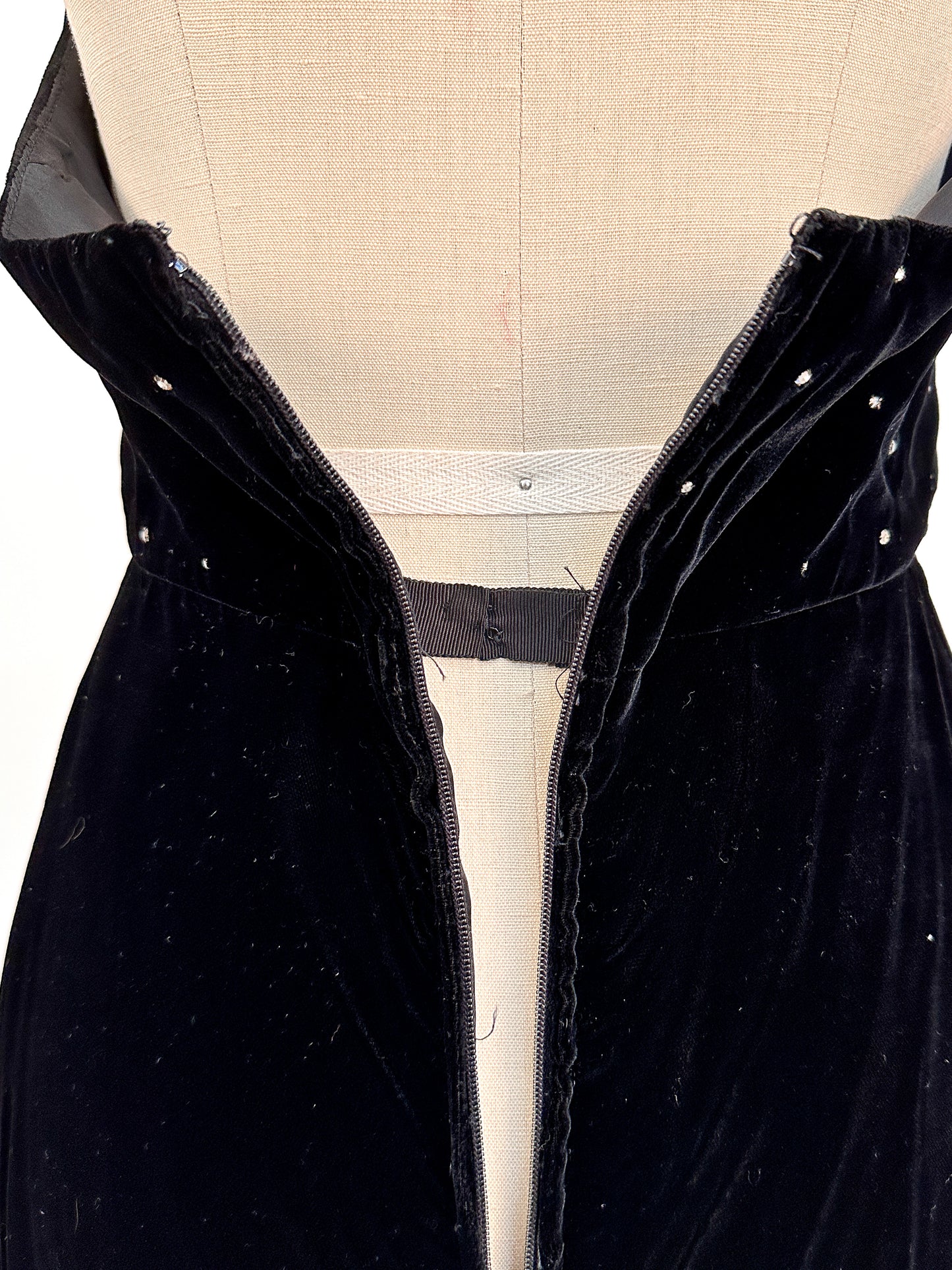 1960s Velvet Halter Gown with Rhinestone / Waist 26